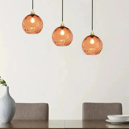 Textured Glass Globe Hanging Light 7.9 Inch Dining Room Island Fixture Adjustable Height Modern Sphere Pendant Minimalist Ceiling Lamp for K