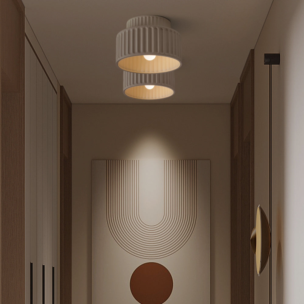 Flush Mount Resin Ceiling Light Fixture E27 Socket Textured Shade White for Kitchen Bedroom Hallway Low Profile Modern Minimalist Scandinavi
