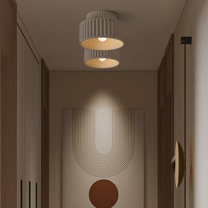 Flush Mount Resin Ceiling Light Fixture E27 Socket Textured Shade White for Kitchen Bedroom Hallway Low Profile Modern Minimalist Scandinavi
