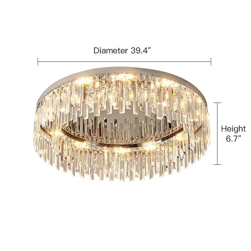 Chrome Crystal Flush Mount Light Fixture 20-40 Inches Dimmable LED for Bedroom Living Room Dining Room Low Profile Round Ceiling Light Moder