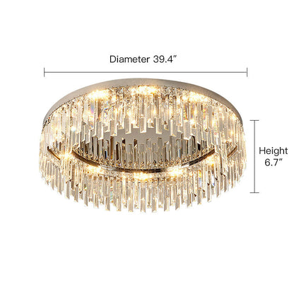 Chrome Crystal Flush Mount Light Fixture 20-40 Inches Dimmable LED for Bedroom Living Room Dining Room Low Profile Round Ceiling Light Moder