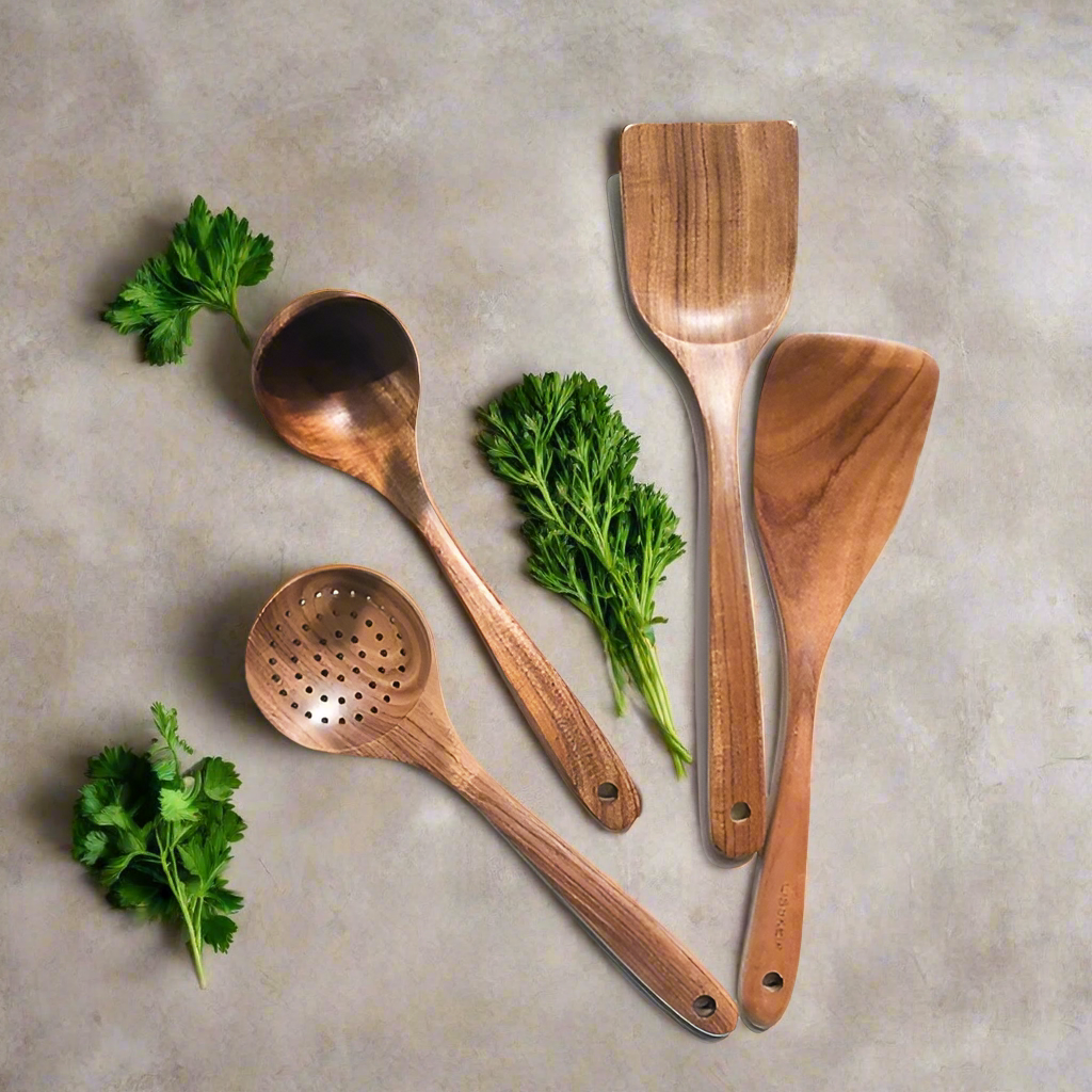 Kitchen Spoon Set Made of Teak Wood | Safe for Non-Stick Cookware