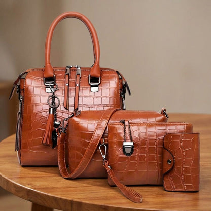 Leather Handbag Set 4-Piece Women's Purse Collection Shoulder Bag Tote Crossbody Wallet Brown Black Blue Red Daily Carryall