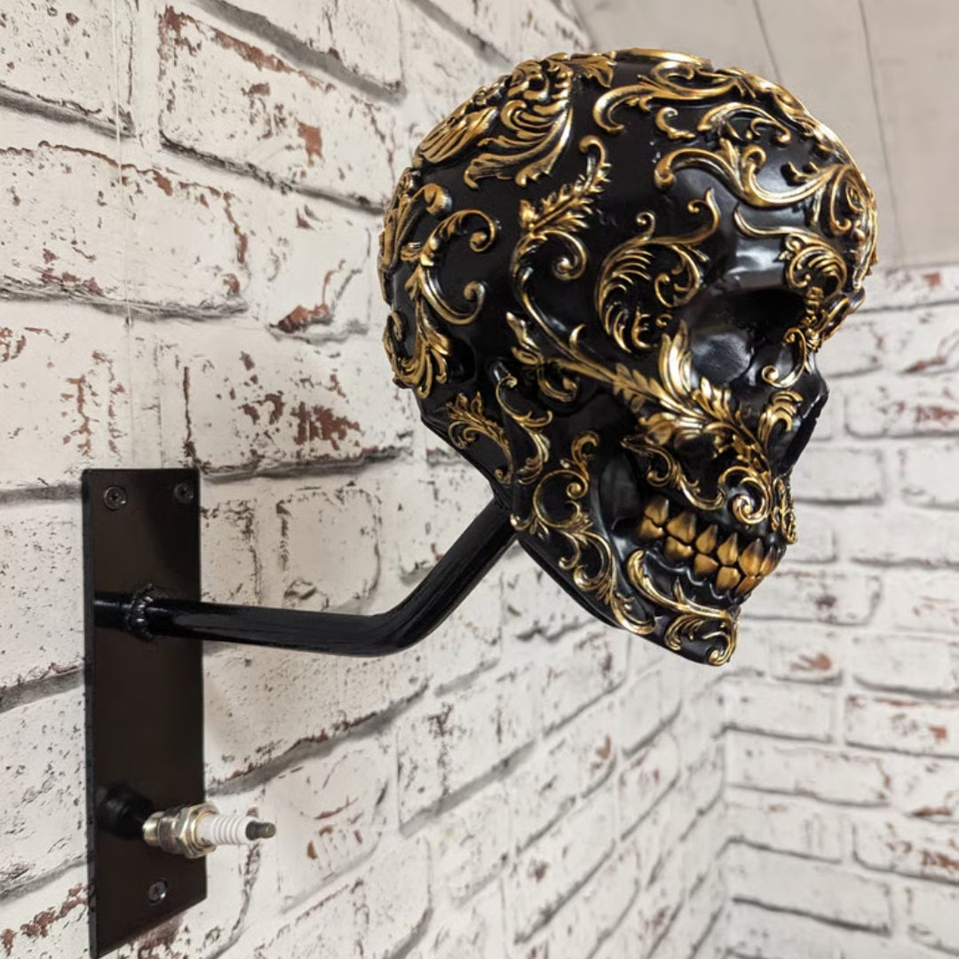 Skull Wall Mount Helmet Holder with Coat Hook for Motorcycle Gear Storage Rack Adjustable Organizer for Garage Entryway Workshop Man Cave