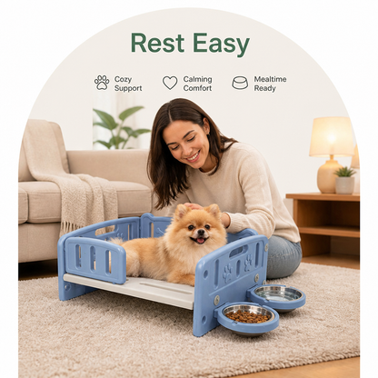 Ortekor Orthopedic Elevated Entry & Calming Plush Pet Sofa (Includes Bowl)