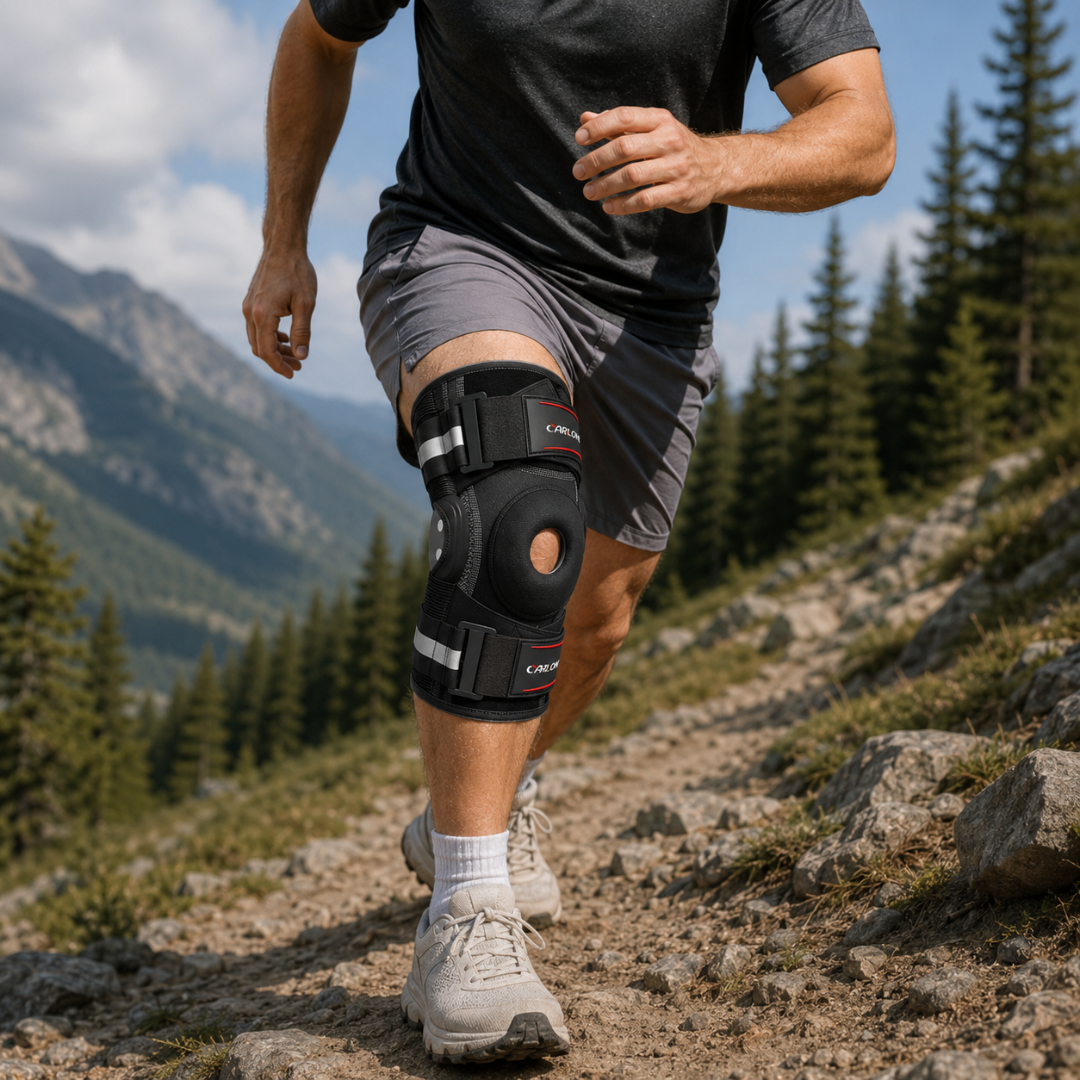 Hinged Knee Brace with Dual-Side Stabilizers – Adjustable Compression Support for Men & Women, Open Patella Design for Running, Sports &