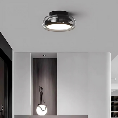 Flush Mount LED Ceiling Light 24W Amber Glass 12 Inch Warm White for Bedroom Hallway Entry Retro Style Modern Fixture Home Lighting