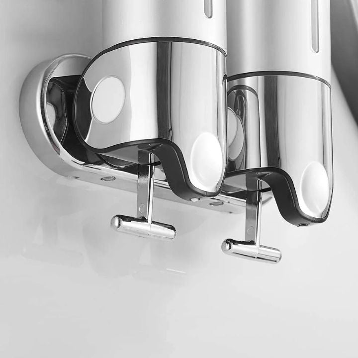 Wall Mount Soap Dispenser with Push Pump - Stainless Steel Liquid Holder for Shampoo, Lotion & Hand Wash in Bathroom, Kitchen, Shower