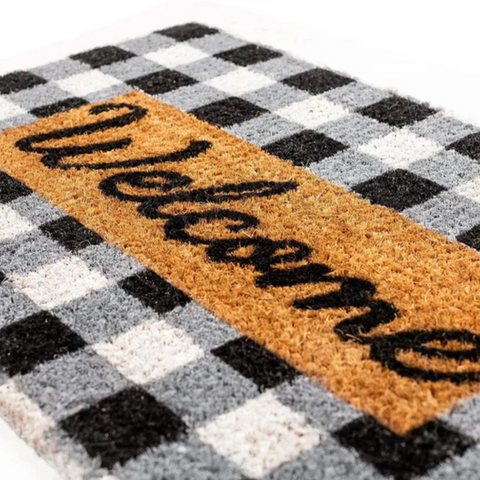Bristol Welcome Mat - Coconut Coir, Buffalo Plaid Design