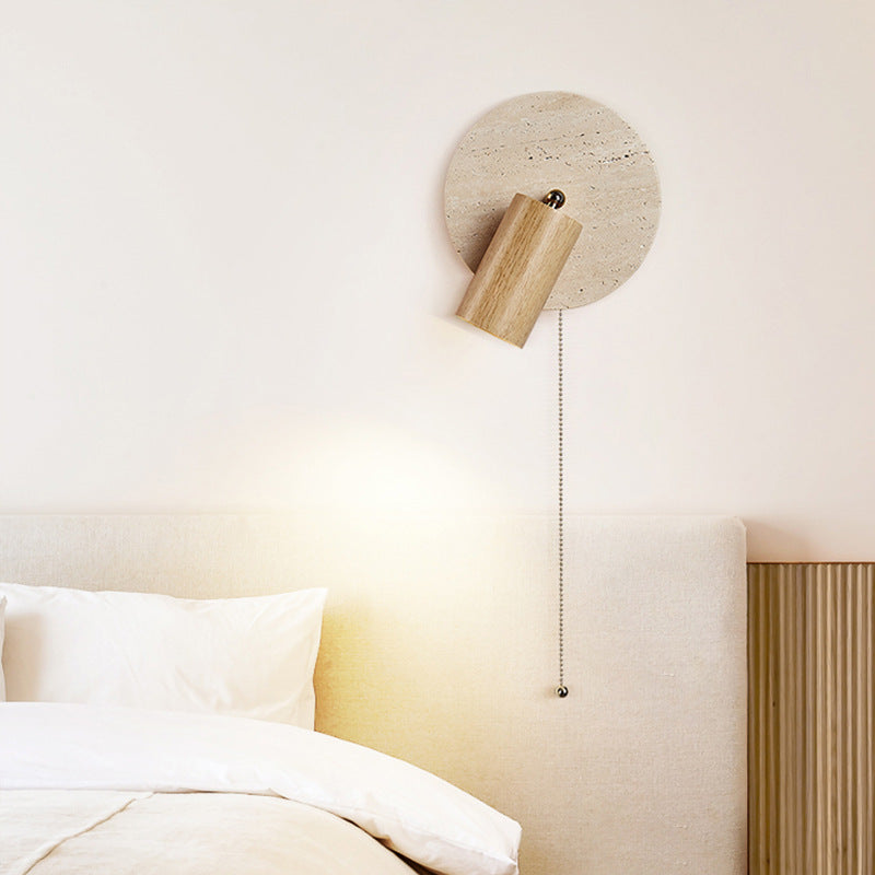 Rotatable Travertine Stone Sconce 7 Inch Adjustable Bedside Reading Light Warm LED Wall Mount Task Lighting Fixture for Bedroom Living Room