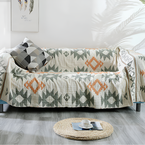 Gema Reversible Blanket - Cotton, Geometric & Solid Color