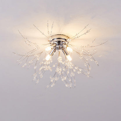 Flush Mount Ceiling Light with Crystal Dandelion Design – 16 in Gold & Silver Fixture for Bedroom, Hallway, Bathroom
