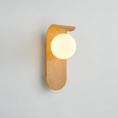 LED Wood Wall Sconce with Frosted Globe Shade for Bedroom & Hallway | Scandinavian Design Bedside Reading Light | 10 in Vertical Compact Fix