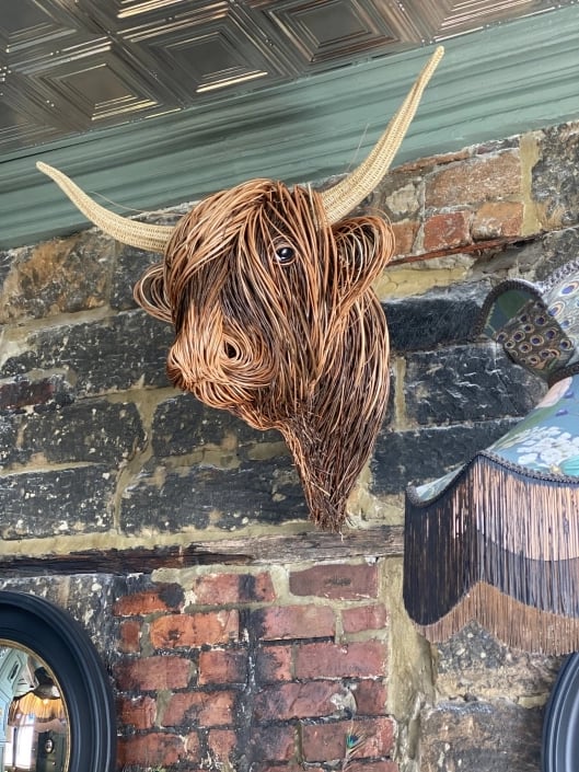 Woven Cattle Head Wall Hanging Natural Fiber 25×21 Inch Statement Piece Farmhouse Boho Decor Textured Animal Sculpture