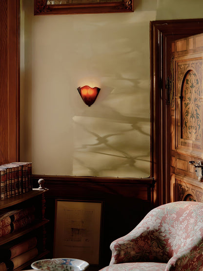 Indoor Sconce with Sculptural Glass Shade in Warm Tones – Metal Frame LED-Compatible – Wall-Mounted Accent for Bedrooms Hallways Living Spac