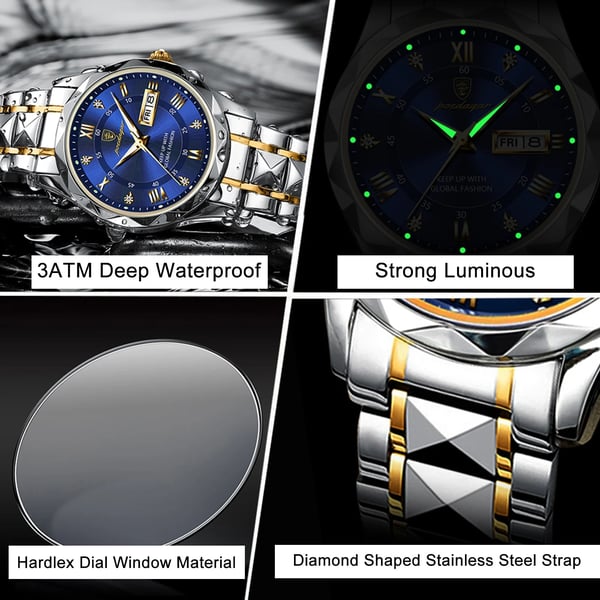 Men's Analog Quartz Watch with Luminous Hands, Date Window, and Stainless Steel Band for Business & Everyday Wear