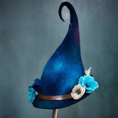 Handcrafted Merino Wool Witch Hat for Halloween Costume Party | Soft Felt Pointed Hat for Adults | Adjustable Nuno Felt Design