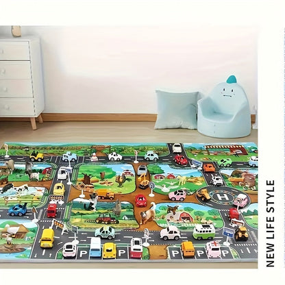 Kids Play Mat with Farm & Road Design for Toy Cars & Animals - Educational Activity Rug for Toddlers & Preschoolers