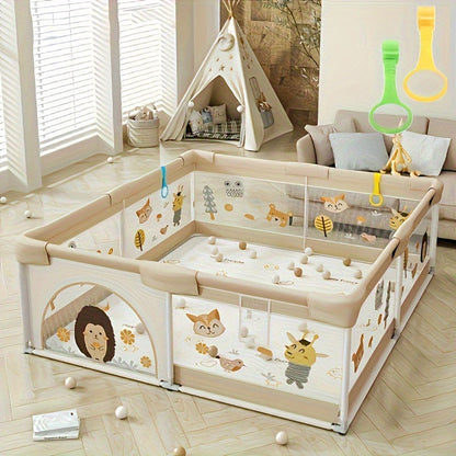 Cushioned Baby Play Yard with Animal Prints for Safe Indoor & Outdoor Exploration