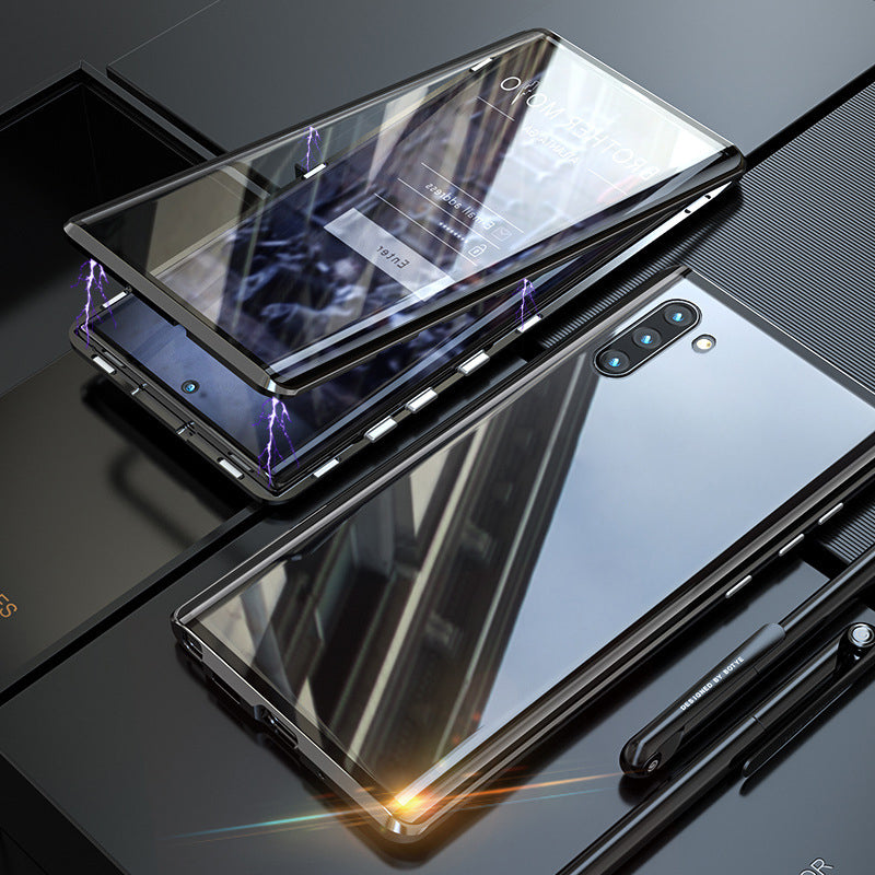Magnetic Tempered Glass Phone Case for Samsung Galaxy with Dual-Sided Protection and Self-Locking Closure