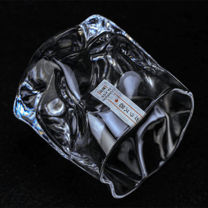 Hand-Cut Crystal Rocks Glass with Textured Facets for Bourbon Scotch & Spirits in Wood Box for Collectors