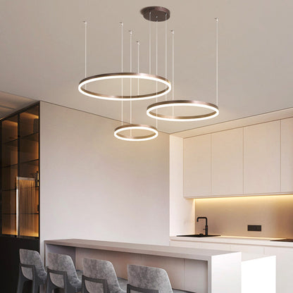 Tiered Ring Pendant Light Modern Metal Circular Chandelier for Dining Room Living Room Bedroom Kitchen Island Adjustable Height LED