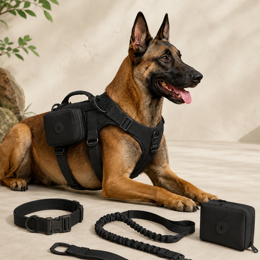Ortekor 5-Piece Tactical Dog Harness Set for Hiking & Training - Better Control for Strong Dogs