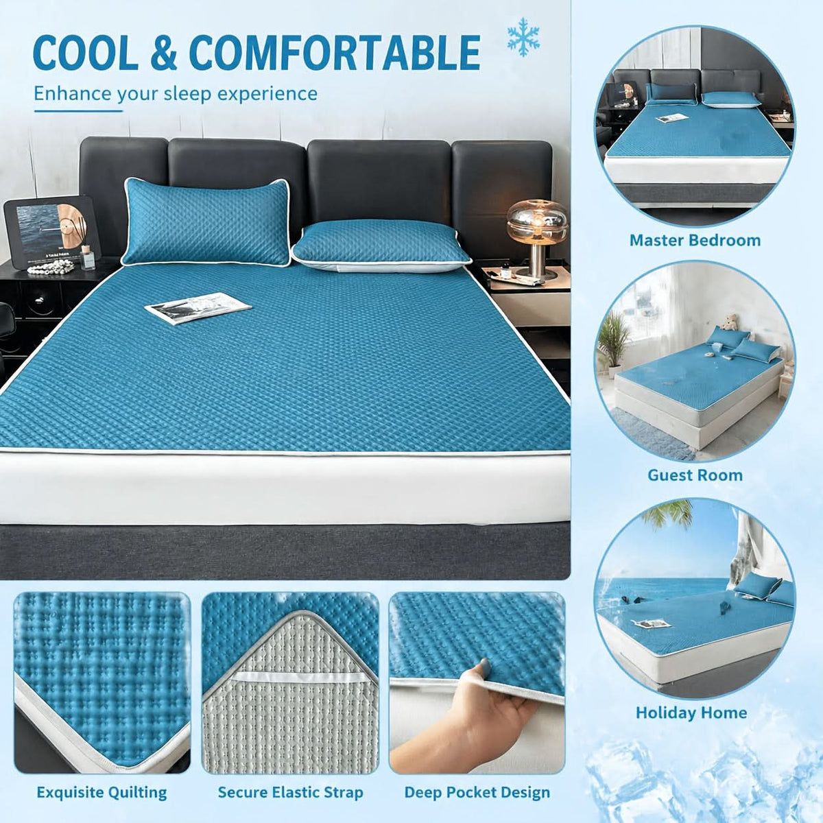 Foldable Cooling Sleep Mat for Summer – Breathable Waffle Texture Bed Pad with Soft Touch Surface – Portable Bedding Topper for Hot Weather