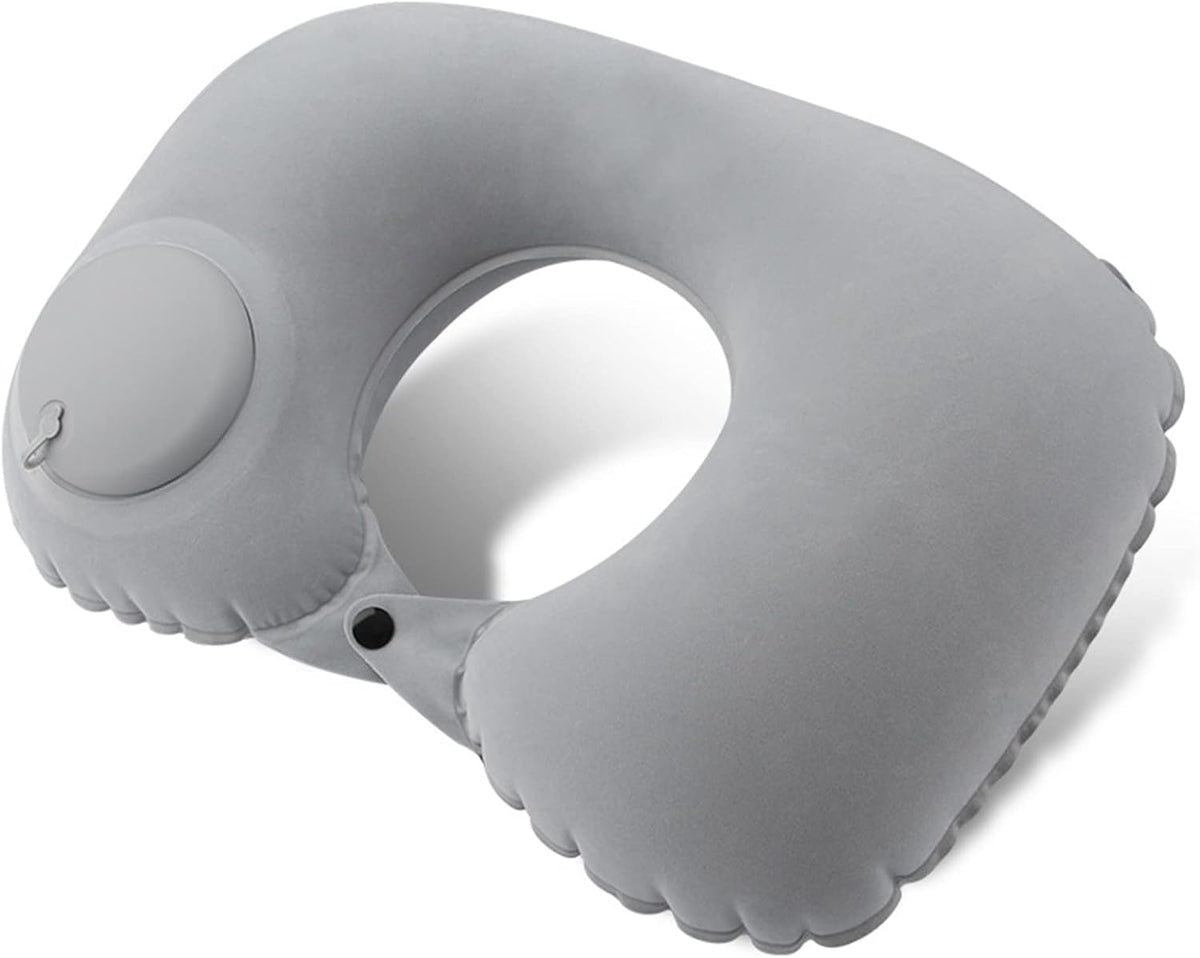 Inflatable Neck Travel Pillow with Built-In Hand Pump for Airplane, Car & Train Trips | Waterproof Ergonomic Support | Compact Portable Desi