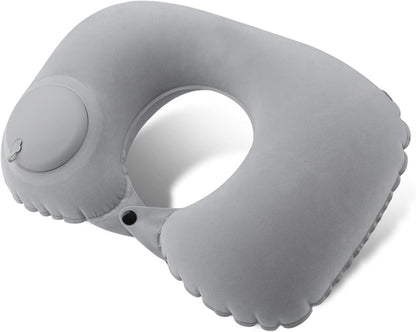 Inflatable Neck Travel Pillow with Built-In Hand Pump for Airplane, Car & Train Trips | Waterproof Ergonomic Support | Compact Portable Desi