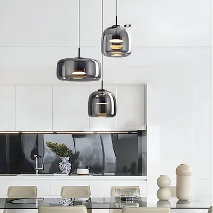Triple Glass Dome Ceiling Light 15 in Adjustable Height for Kitchen Island Dining Room Modern Hanging Fixture Gray Smoked Finish