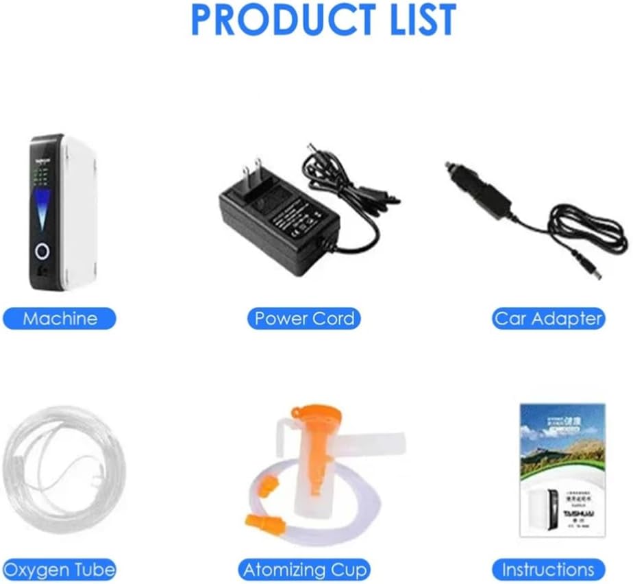 Portable Oxygen Concentrator 1-2 L/min Adjustable Flow Ultra-Quiet for Home Travel Sleep Aid Respiratory Support Machine
