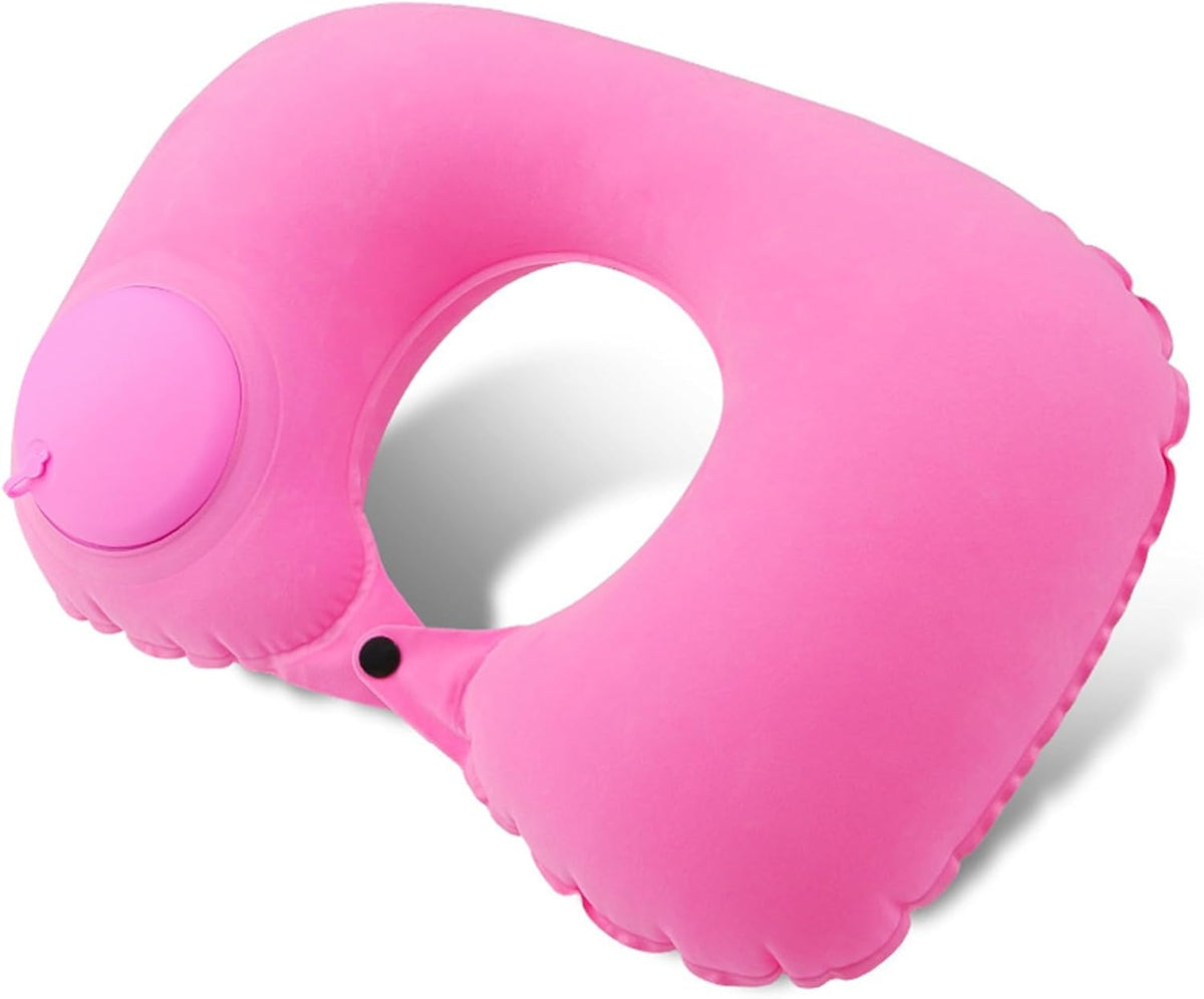 Inflatable Neck Travel Pillow with Built-In Hand Pump for Airplane, Car & Train Trips | Waterproof Ergonomic Support | Compact Portable Desi