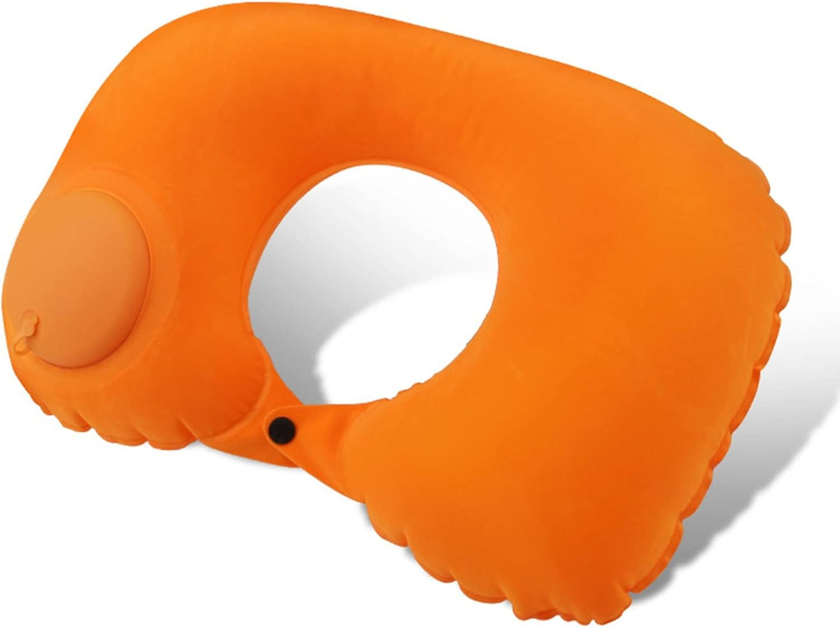 Inflatable Neck Travel Pillow with Built-In Hand Pump for Airplane, Car & Train Trips | Waterproof Ergonomic Support | Compact Portable Desi
