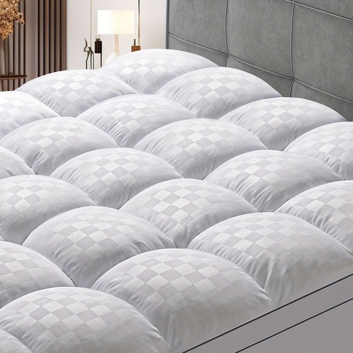Diamond Quilted Mattress Pad – Breathable Cushioned Cover with Deep Pocket Fit for 8-21 Inch Beds, Pressure Relief Sleep Surface for Twin