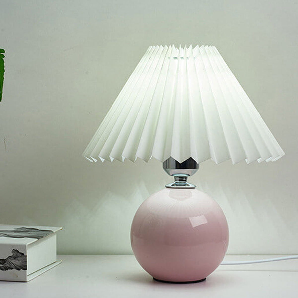 Ceramic Table Lamp with Fabric Shade – Modern Accent Lighting for Bedroom, Living Room & Home Office