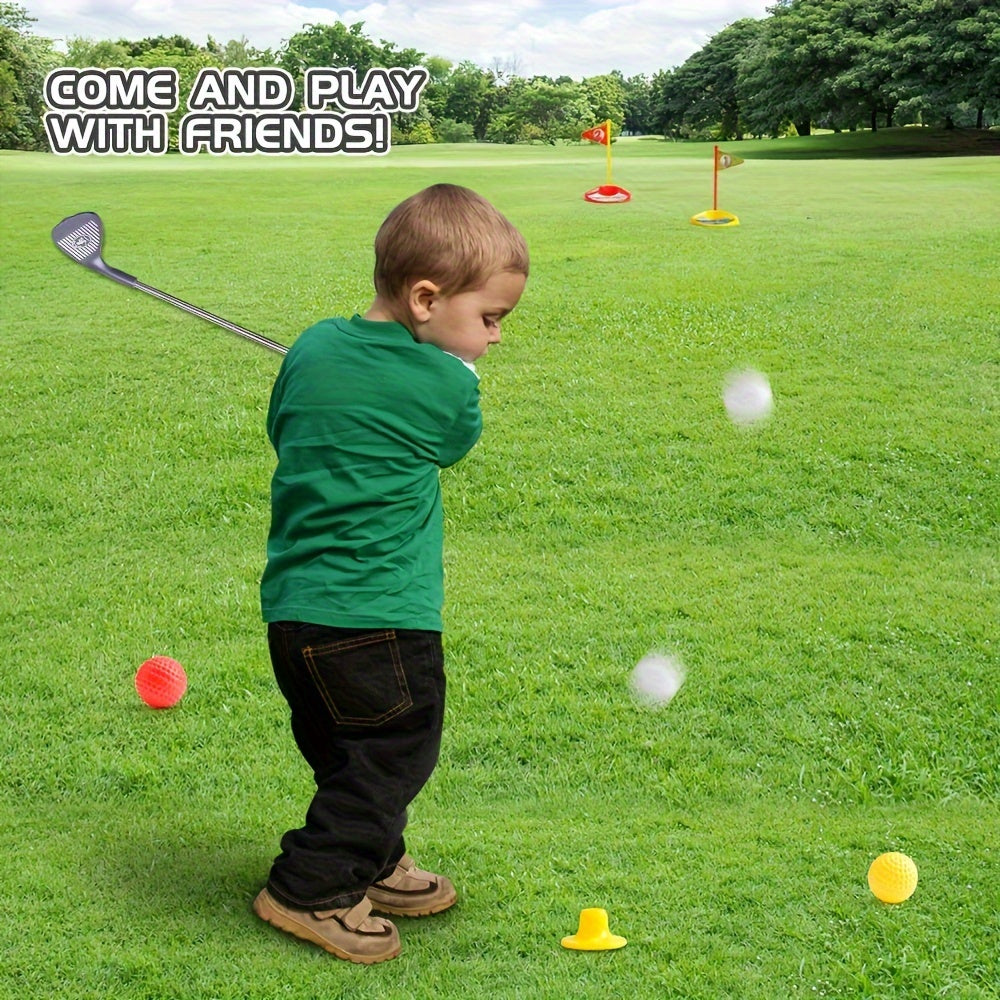 Junior Golf Training Set with Height-Adjustable Clubs for Backyard and Living Room Play Ages 3-8