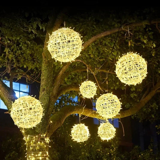 Woven LED Globe Light 8 Inch Waterproof Outdoor Hanging Orb for Trees Patios & Garden Decor | Connectable String Sphere Lights Yard Decorati