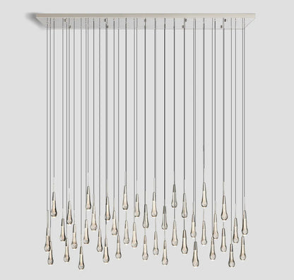 Cascading Raindrop Linear LED Chandelier – Textured Glass Orbs, Adjustable Height, Vaulted Ceiling Ready – 37 to 120 Inch Options for