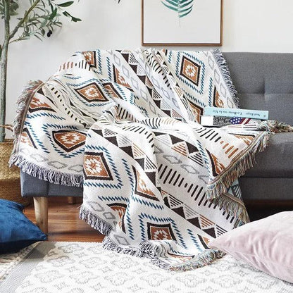 Jacquard Woven Accent Blanket with Fringe for Couch Bed Chair 51x63 in 63x87 in Multicolor Cotton Poly Blend Bohemian Home Decor