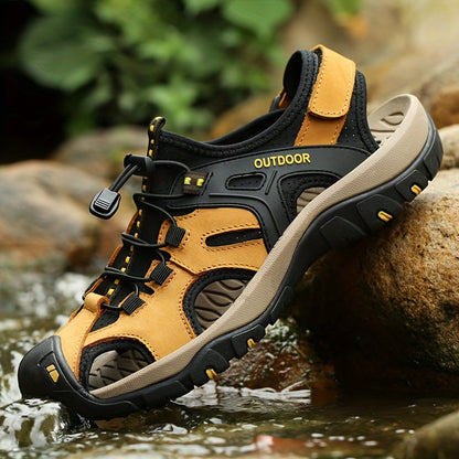 Men's Leather Fisherman Sandals with Closed Toe - Breathable Summer Sandals for Walking, Hiking & Casual Outdoor Wear