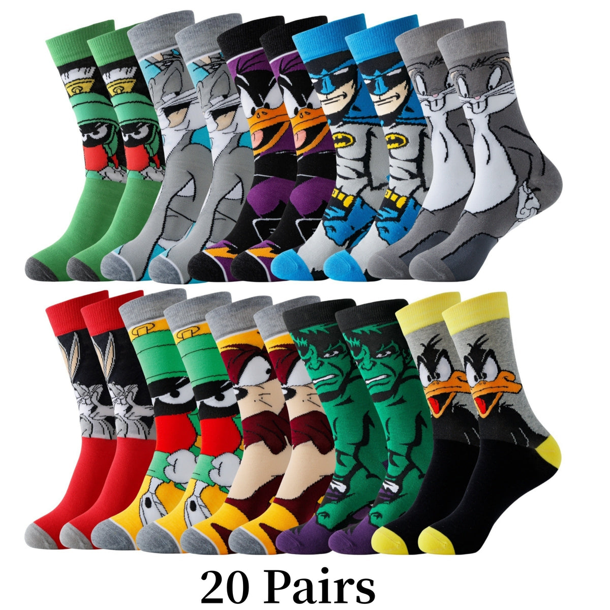 Unisex Ankle Socks 20-Pack Polyester Spandex Blend Multicolor Cartoon Designs Low-Cut Athletic Crew for Sneakers Running Daily Wear Men Wome