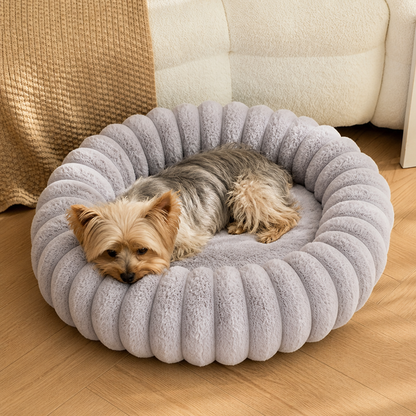 Ortekor Long-Pile Plush & Insulated Round Dog Bed (For Small Dogs & Cats)
