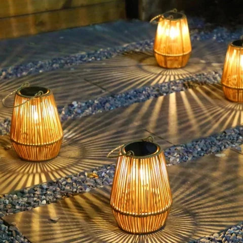 Solar Lantern Woven Rattan IP65 Weather-Resistant
