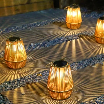 Solar Lantern Woven Rattan IP65 Weather-Resistant