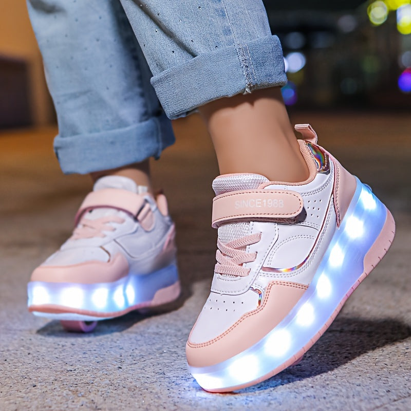 LED Light-Up Roller Skate Sneakers for Kids with Removable Wheels – USB Rechargeable Inline Shoes for Boys & Girls