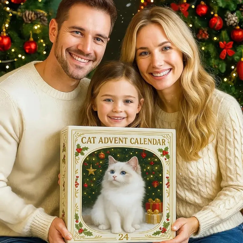 Holiday Countdown Calendar with 24 Festive Feline Ornaments – Acrylic Cat Figurines for Christmas Decoration, Tree Hanging Decor, Mantel