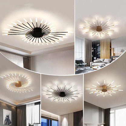 Starburst Flush Mount Ceiling Light Black Gold Modern Firework LED Fixture Bedroom Living Room Natural White Hardwired Indoor