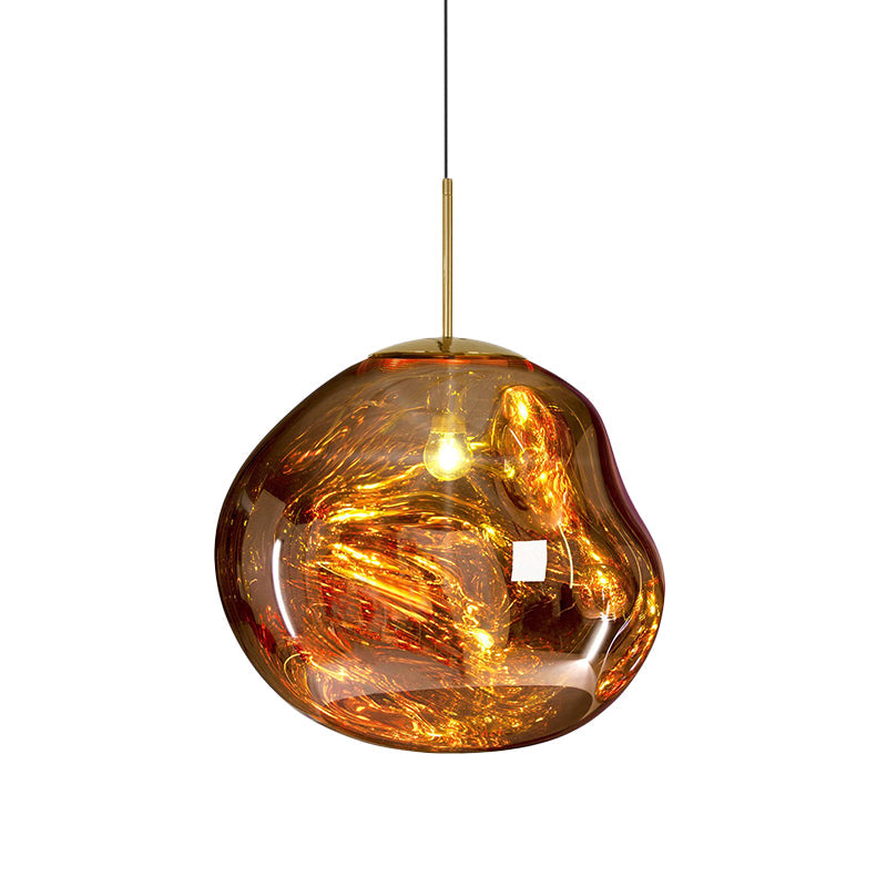 Glass Pendant Light Fixture for Dining Room & Kitchen – Modern Metal Hanging Lamp in Gold, Silver & Red – E26 Socket for LED &