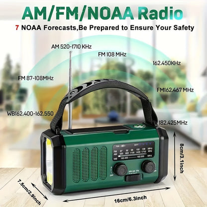 Solar Hand Crank Emergency Weather Radio with Flashlight & Phone Charger for Camping Hiking Outdoor Survival Power Outage Preparedness